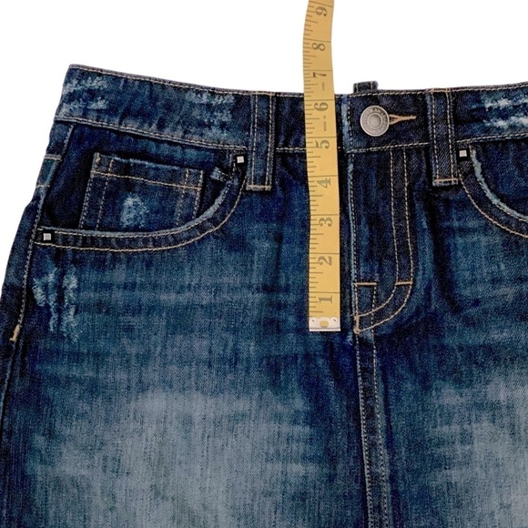 London Jean Vintage Mini Skirt Distressed Embellished Dark Wash Denim Cotton 6 - Picture 6 of 16